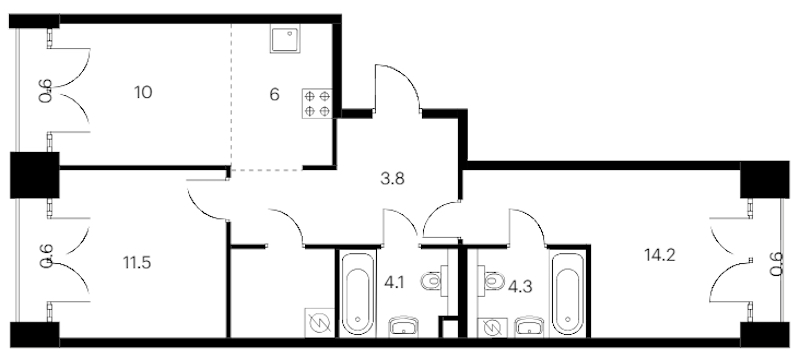 2-комнатная квартира 65.2 м², 9/9 эт., ЖК «Лермонтовский 54»